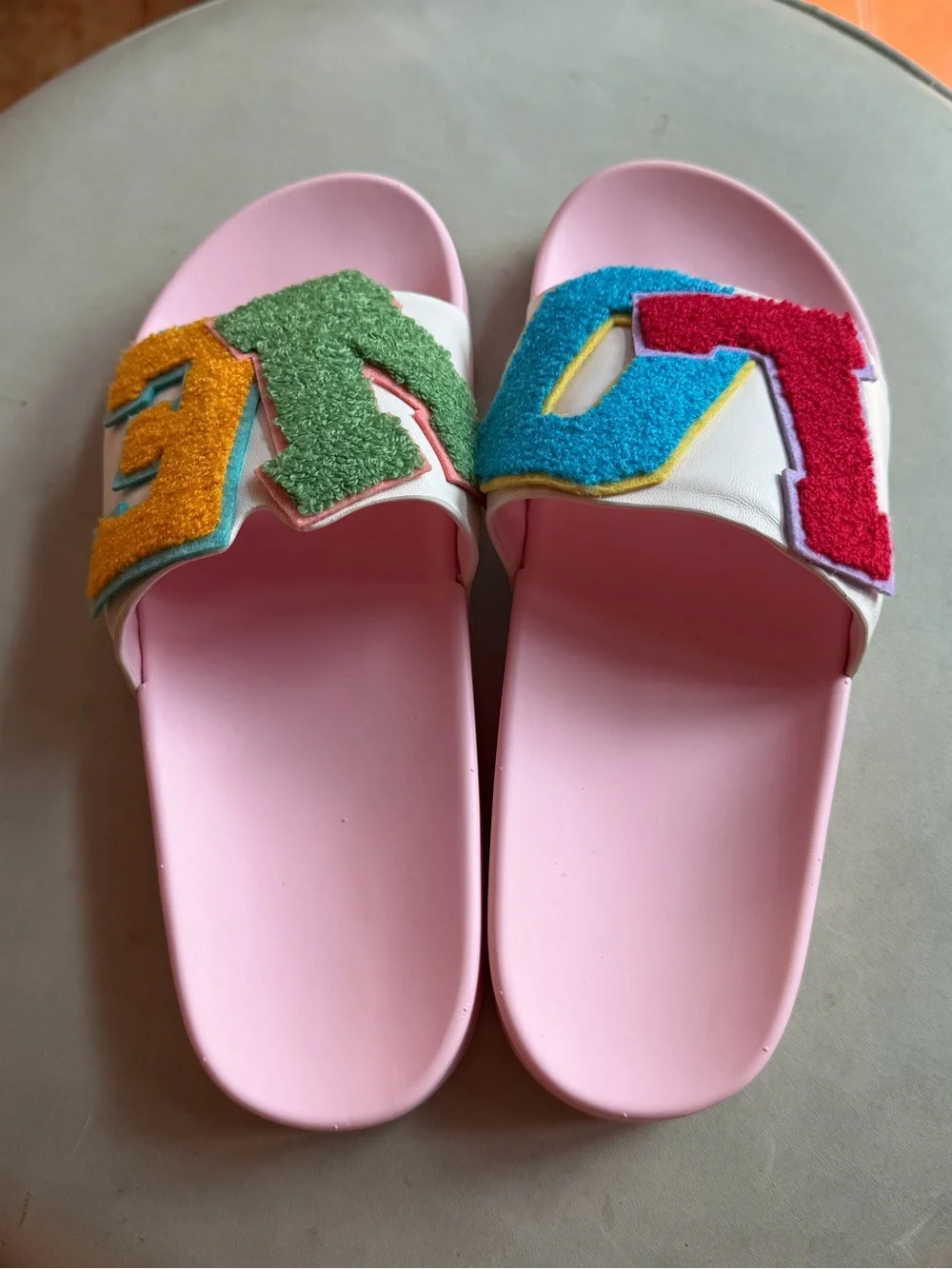 NEW Tory Burch LOVE Logo Pink Slide Sandals
